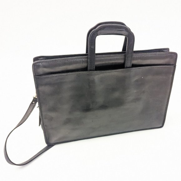Hartmann Black Leather Briefcase w removable shoulder strap & retractable handle